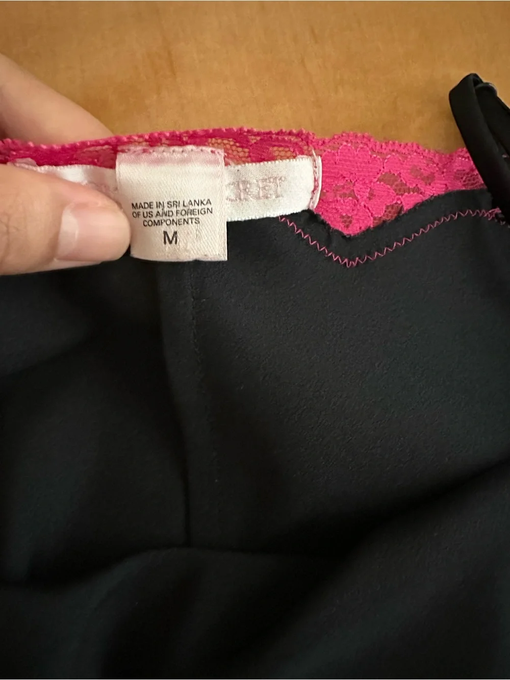 Vtg Y2K Victoria's Secret Black Satin & Hot Pink Lace Slit Slip Dress June 2004